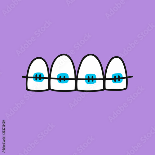 dental braces doodle icon, vector illustration