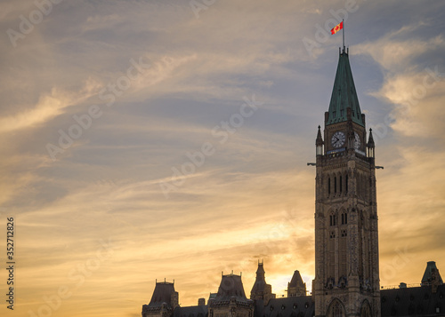 Sunset Behind Parliament Hill in Ottawa, Canada