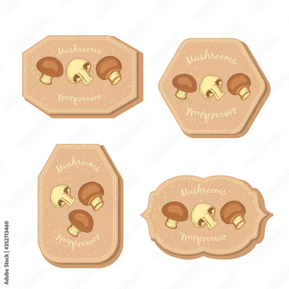 Set with Four Rectangular Labels for Mushrooms