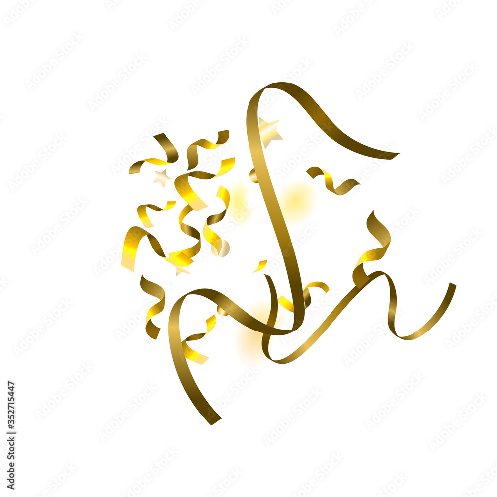 Holiday Serpentine. Gold Foil Streamers Ribbons. Holiday Serpentine. Gold Foil Streamers Ribbons.