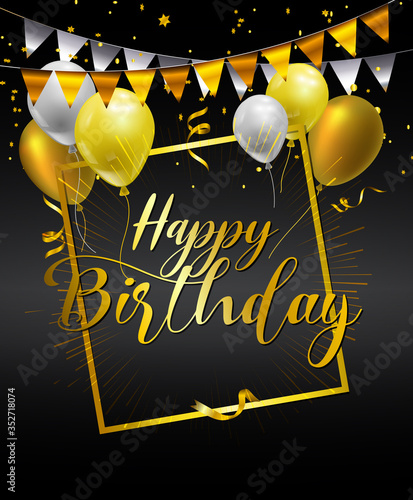 Photography elegance happy birthday template with balloons greeting illustration