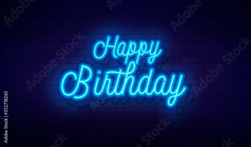 Happy birthday neon blue light design