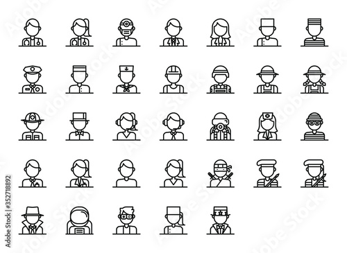 user professions avatar line icons collection set vector