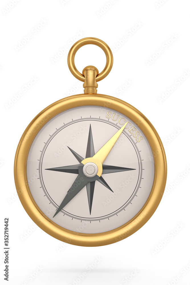 Gold compass  isolated on white background. 3D illustration.