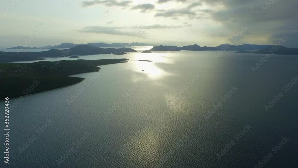 Aerial shot of beautiful ocean against sky, drone is flying over sea - Dubrovnik, Croatia Aerial shot of beautiful ocean against sky, drone is flying over sea - Dubrovnik, Croatia