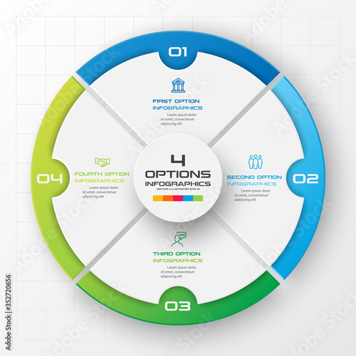 Circle chart infographic template with 4 options,Vector illustration.