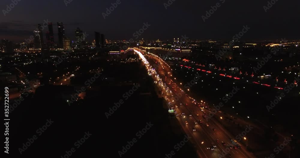 4K night aerial video of Kutuzovskiy Avenue highway at Victory Park and memorial complex in Poklonnaya Hill, near Moscow River in Moscow, Russia 4K night aerial video of Kutuzovskiy Avenue highway at Victory Park and memorial complex in Poklonnaya Hill, near Moscow River in Moscow, Russia