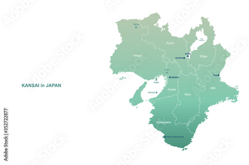 kansai map. japan regions map series. vector map of japan provinces.