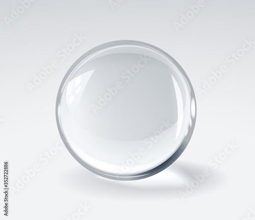 Realistic 3d glass spherical ball on light background
