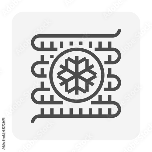 Ac cooling or evaporator coil vector icon consist of copper or aluminium tube, fins, cold for air conditioner inside unit. Part of ductless mini split system, air conditioning, hvac for home, car.