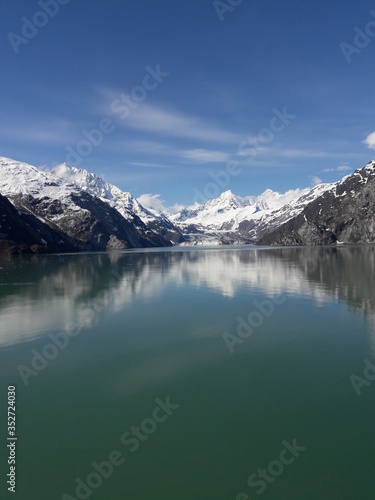 Alaska glacier  lake  canal  mountains and snow with a clear blue sky on a sunny spring day 2018