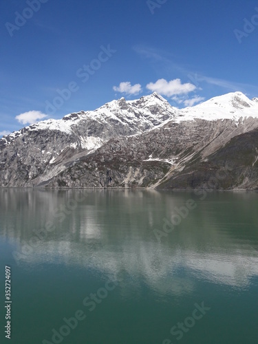 Alaska glacier  lake  canal  mountains and snow with a clear blue sky on a sunny spring day 2018