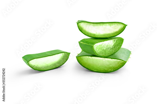 Aloe vera leaves with sliced on white background for beauty and healthy product concept