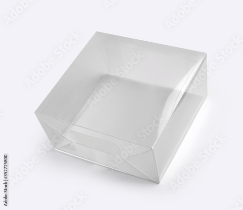 Transparent plastic packaging box isolated on white