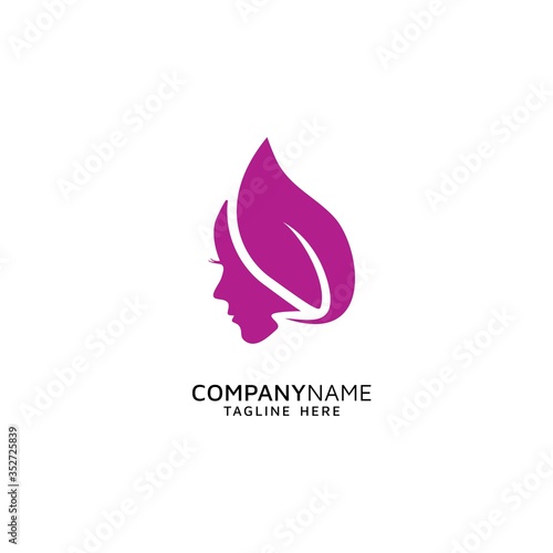 Natural beauty logo design vector. face and leaf logo