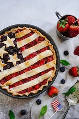 Homemade American Flag Pie / 4th of july Patriotic Food concept