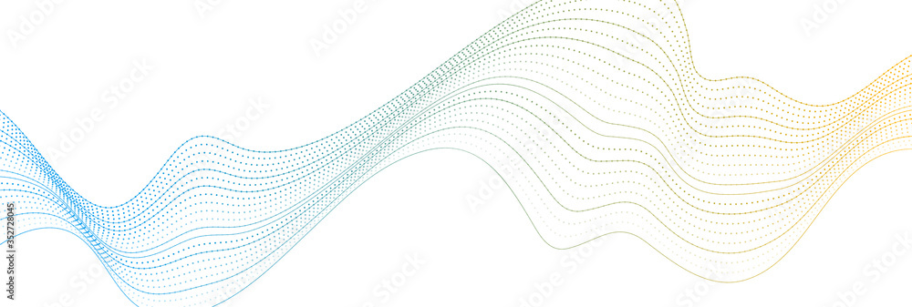 Sci-fi abstract background with dotted curved wavy lines. Technology vector banner design - obrazy, fototapety, plakaty 