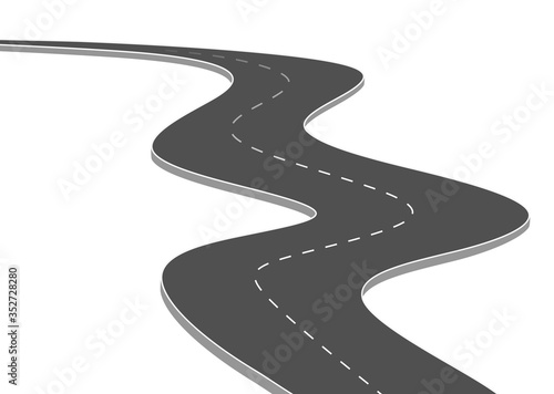 Roadway journey to the future. Asphalt street isolated on white background. Symbols Way to the goal of the end point. Path mean successful business planning Suitable for advertising and presentstation