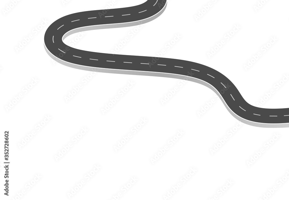 Roadway journey to the future. Asphalt street isolated on white background. Symbols Way to the goal of the end point. Path mean successful business planning Suitable for advertising and presentstation Roadway journey to the future. Asphalt street isolated on white background. Symbols Way to the goal of the end point. Path mean successful business planning Suitable for advertising and presentstation