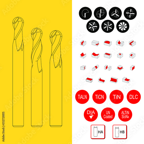 Drawing of solid carbide end mill for cnc machine. solid carbide end mill cutter. 2, 3, 4, 5, 6, 8, fluted