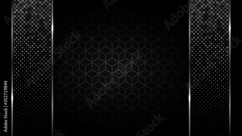 Black backgroundabstract mat geometric grey clor elegant futuristic glossy light with grid line.Modern shape concept.Cover layout template. photo