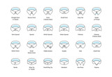 Vector line icon set of men's shirt collar styles, editable strokes. Illustration for style guide of formal male dress code for menswear store. Different collar models: tuxedo, spread, button down.