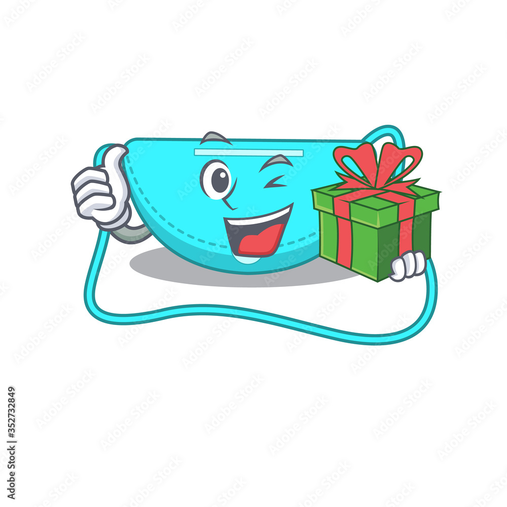 joyful sling bag cartoon character with a big gift box joyful sling bag cartoon character with a big gift box