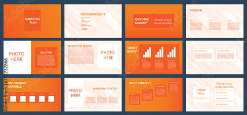 presentation templates marketing plan with orange and white abstract color, Vector infographic, abstract background, Use in presentation, flyer and leaflet, marketing, web advertising
