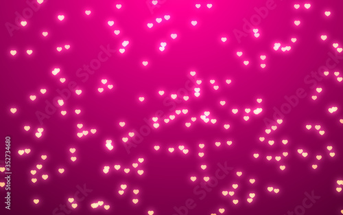 Valentine day white hearts light on pink background.
