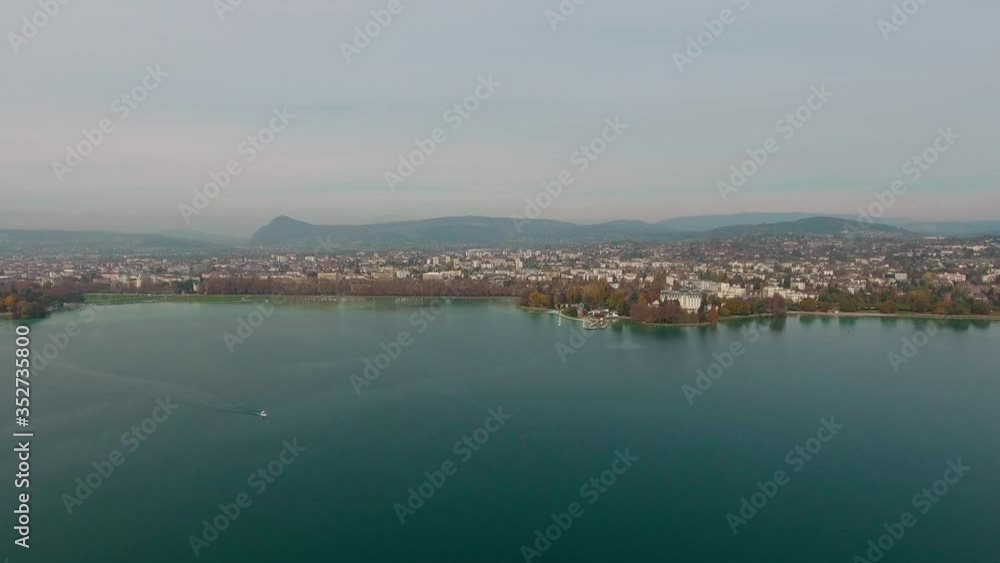 Drone shot over the Lake Annecy in France. Drone shot over the Lake Annecy in France.