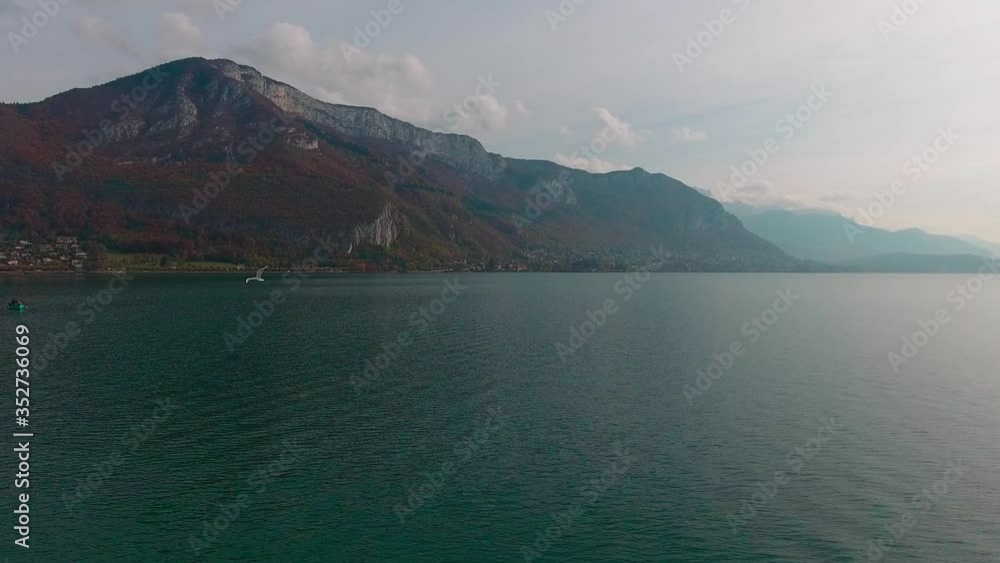 Drone shot over the Lake Annecy in France. Drone shot over the Lake Annecy in France.