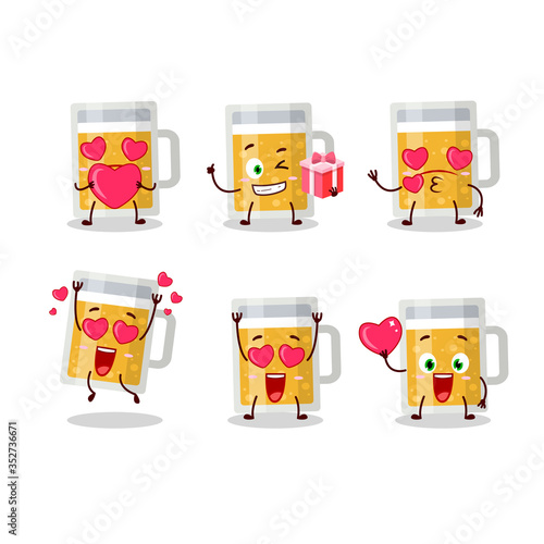 Mug of beer cartoon character with love cute emoticon