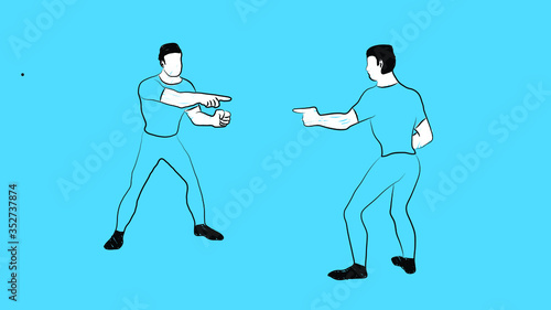 two men pointing at each other simple hand drawn design style minimal vector illustration