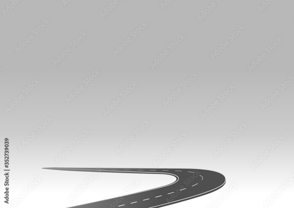 Roadway journey to the future. Asphalt street isolated on white background. Symbols Way to the goal of the end point. Path mean successful business planning Suitable for advertising and presentstation Roadway journey to the future. Asphalt street isolated on white background. Symbols Way to the goal of the end point. Path mean successful business planning Suitable for advertising and presentstation