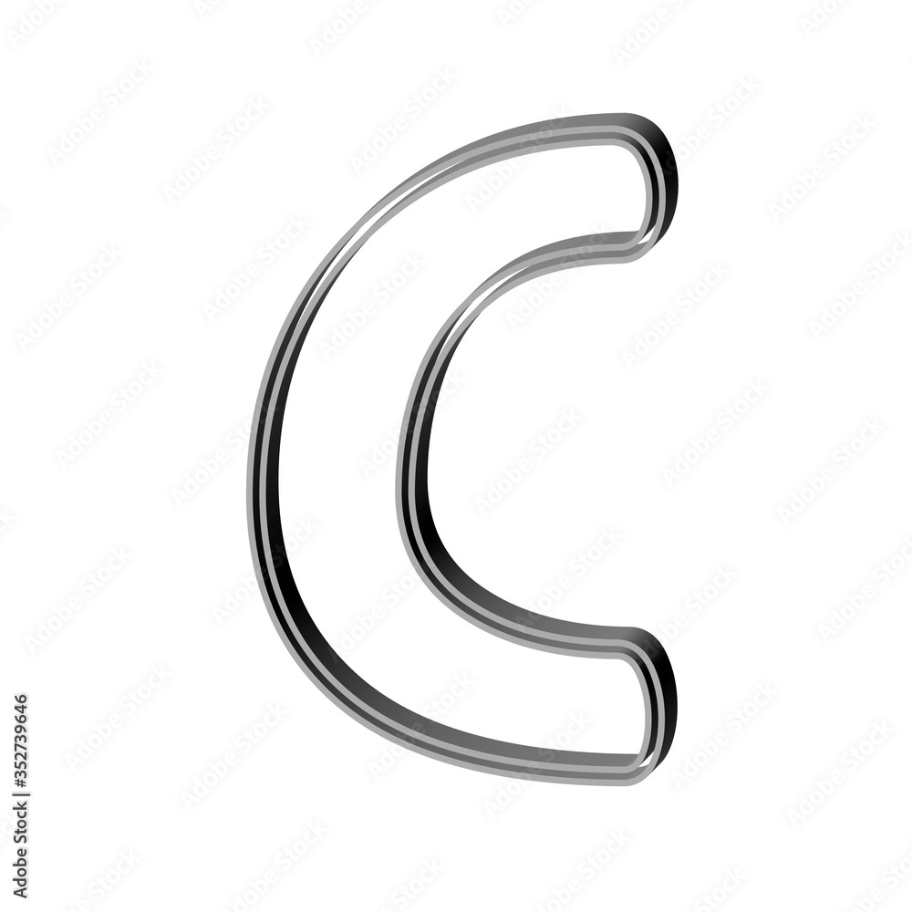 3D CARTOON STYLE ENGLISH ALPHABET MADE OF DOUBLE SILVER METAL OUTLINES : C 3D CARTOON STYLE ENGLISH ALPHABET MADE OF DOUBLE SILVER METAL OUTLINES : C