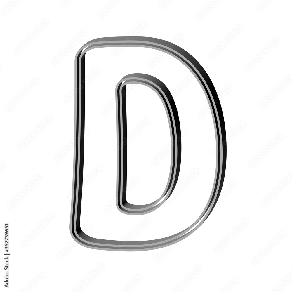 3D CARTOON STYLE ENGLISH ALPHABET MADE OF DOUBLE SILVER METAL OUTLINES : D 3D CARTOON STYLE ENGLISH ALPHABET MADE OF DOUBLE SILVER METAL OUTLINES : D