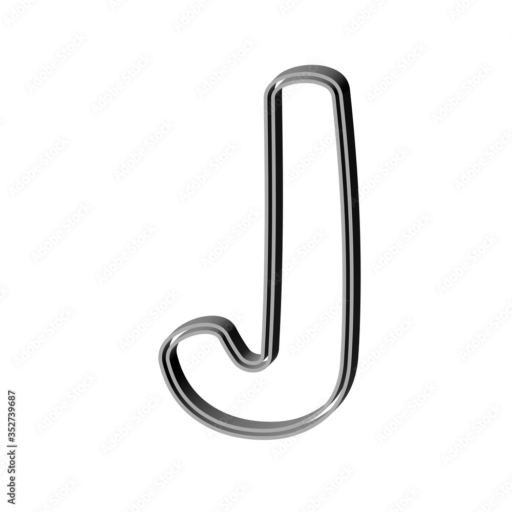 3D CARTOON STYLE ENGLISH ALPHABET MADE OF DOUBLE SILVER METAL OUTLINES : J 3D CARTOON STYLE ENGLISH ALPHABET MADE OF DOUBLE SILVER METAL OUTLINES : J