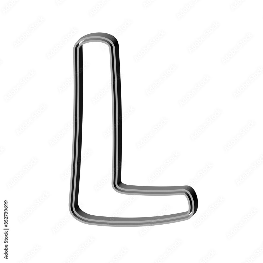3D CARTOON STYLE ENGLISH ALPHABET MADE OF DOUBLE SILVER METAL OUTLINES : L 3D CARTOON STYLE ENGLISH ALPHABET MADE OF DOUBLE SILVER METAL OUTLINES : L