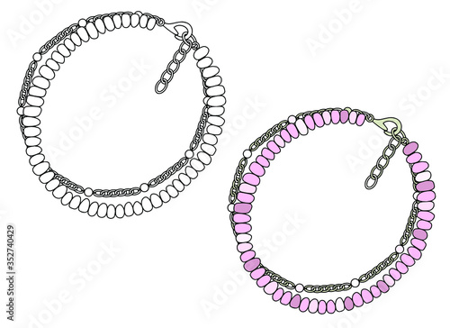 Handmade jewelry: bracelet with pink pearls. Vector illustration isolated on a white background.