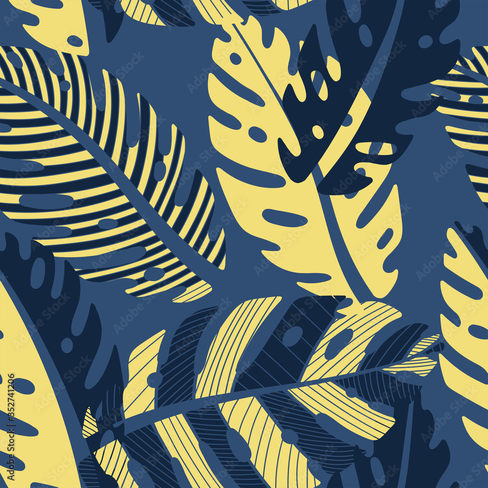 Fototapeta premium Monstera leaf pattern in blue color in vector