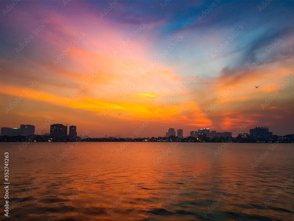Beautiful sunset in West Lake Hanoi, Vietnam