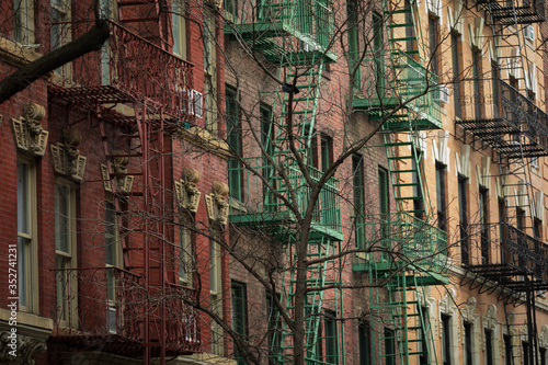 Facades with typical Fires Escape Stairs in New York City