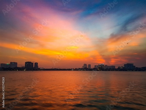 Beautiful sunset in West Lake Hanoi  Vietnam