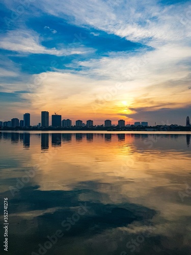 Beautiful sunset in West Lake Hanoi, Vietnam © hoang