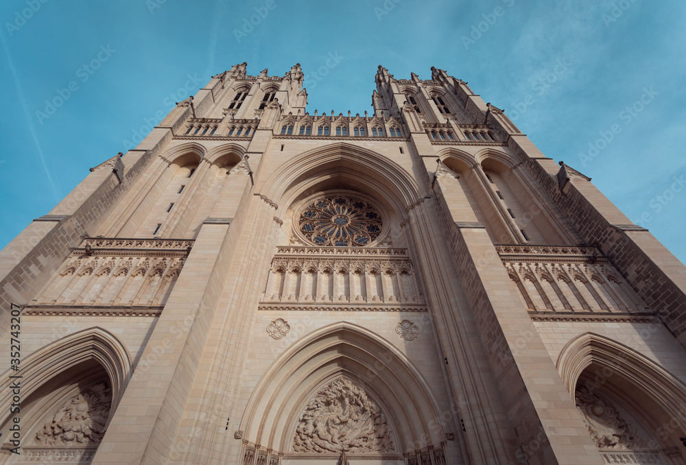 Exterior View of the Main Portal of the Washingotn National Cathedral in Washington, DC