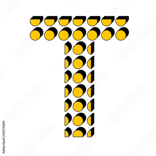 3D TEXT MADE OF BLACK OUTLINED YELLOW DOTS : T photo