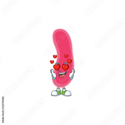 An adorable fusobacteria cartoon mascot style with a falling in love face