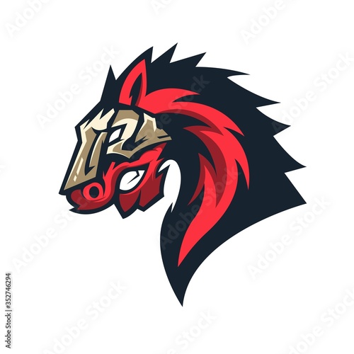 Red Horse athletic club vector logo concept isolated on white background for badge, emblem and t shirt printing. Modern sport team mascot badge design. 