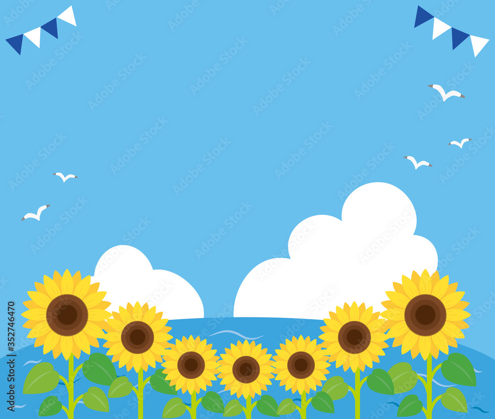 夏背景 海 ひまわり畑 風景 横 Stock Vector Adobe Stock 夏背景 海 ひまわり畑 風景 横 Stock Vector Adobe Stock