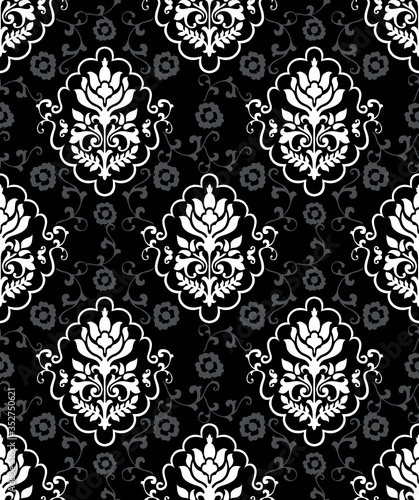 black and white floral retro pattern antique style acanthus foliage swirl decorative design element Ideal for printing on fabric or paper for wallpapers